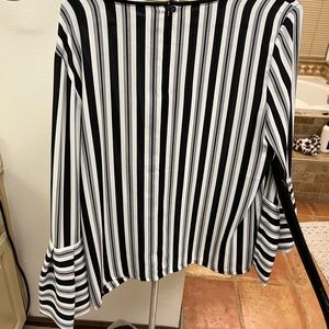 Loft black and white bell sleeve blouse